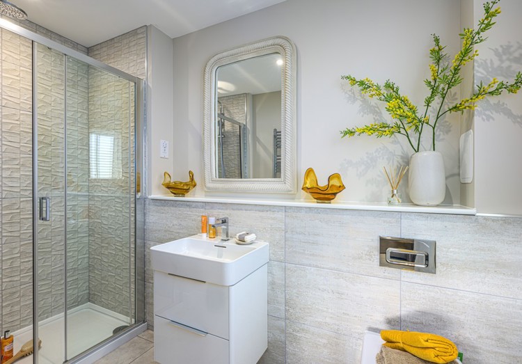 4 bedroom plus study showhome | modern en suite with walk-in shower and chrome fixtures