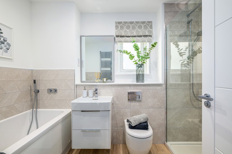 5 bedroom showhome | luxurious family bathroom with separate bath and walk-in shower