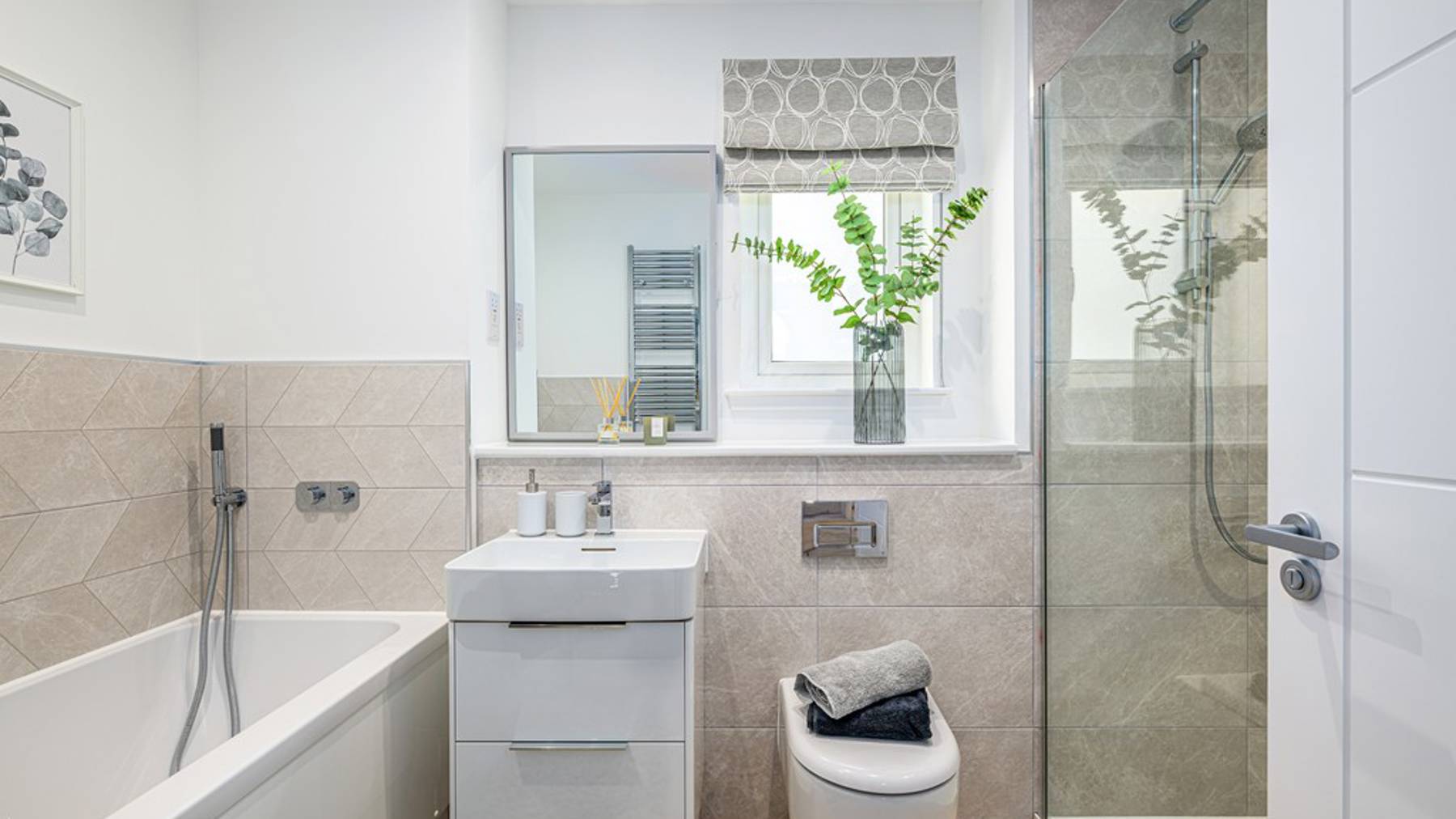 5 bedroom showhome | luxurious family bathroom with separate bath and walk-in shower