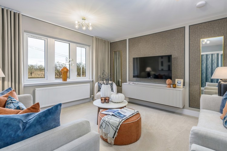 4 bedroom showhome | formal lounge with front-facing windows and elegant neutral décor