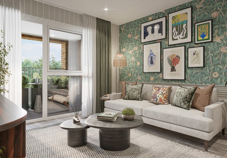 Living room and balcony of flat for sale in Winchester