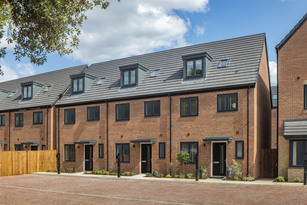 Streetscene photography of new build houses for sale in Egham Surrey