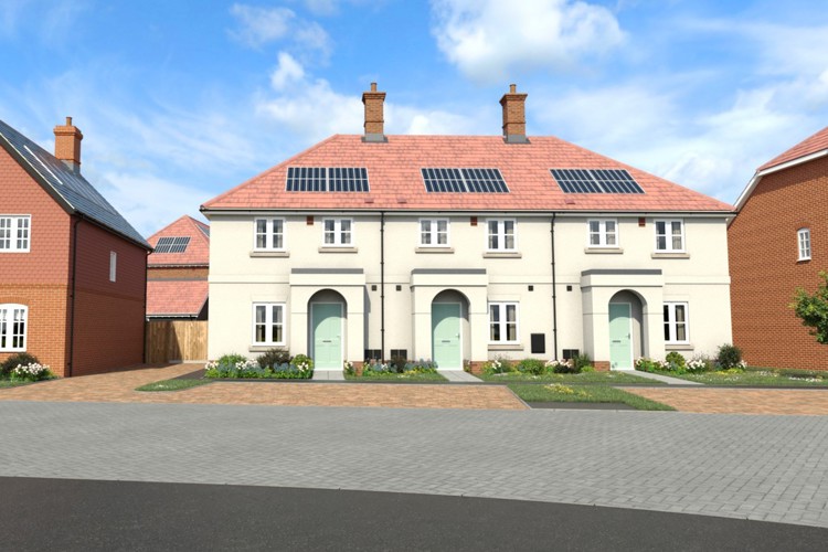 CGI Street scene of plot 167, 168 and 169 Knightwood Chase