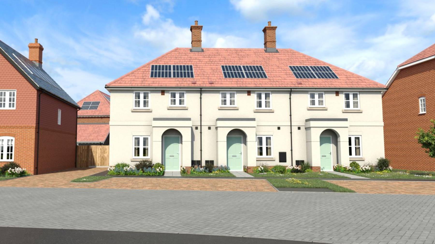 CGI Street scene of plot 167, 168 and 169 Knightwood Chase