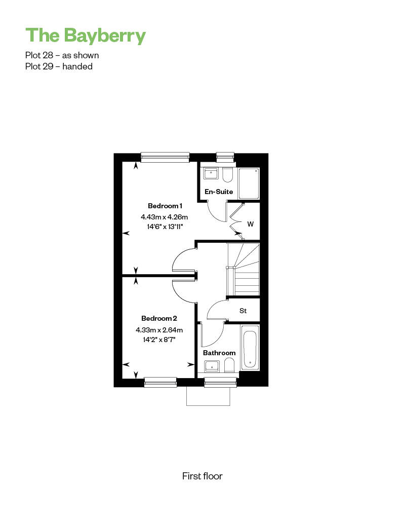 First Floor Floorplan for 2 bedroom home built by CALA Homes at The Orchards in Purton, Wiltshire, near Swindon 
