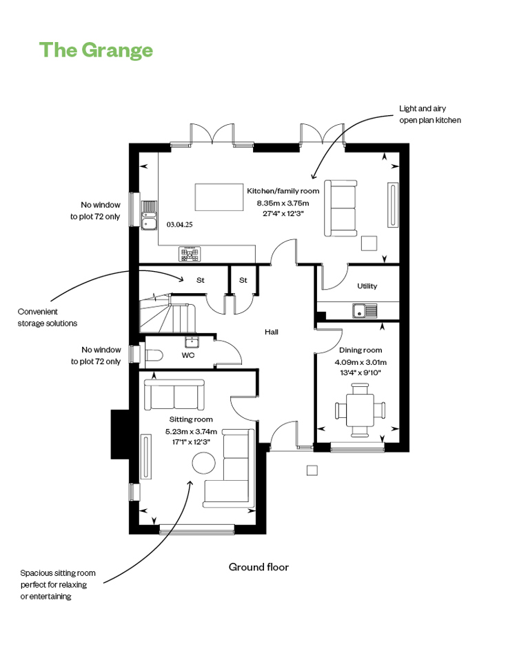 The Grange GF Floor Plan Annotated Aylett's Green