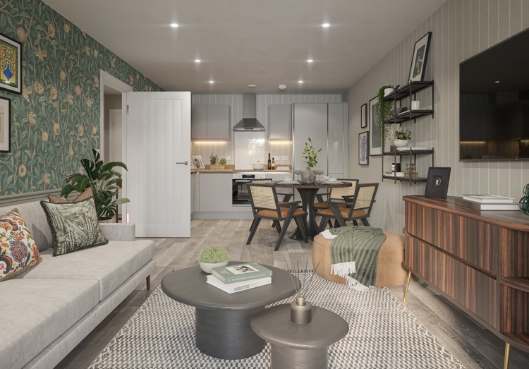 Kitchen / Dining / Living room of flat for sale in Winchester