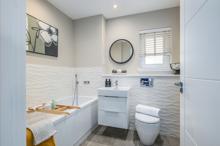 5 bedroom showhome | luxurious family bathroom with bath and shower