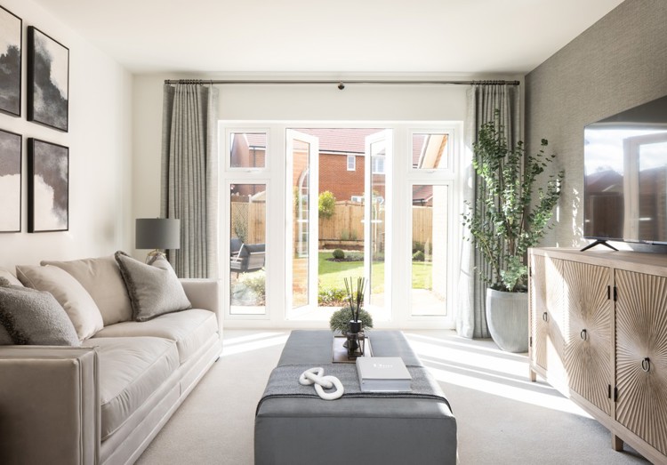 The Hawthorn Sitting Room with French doors to garden. Ingatestone Grove
