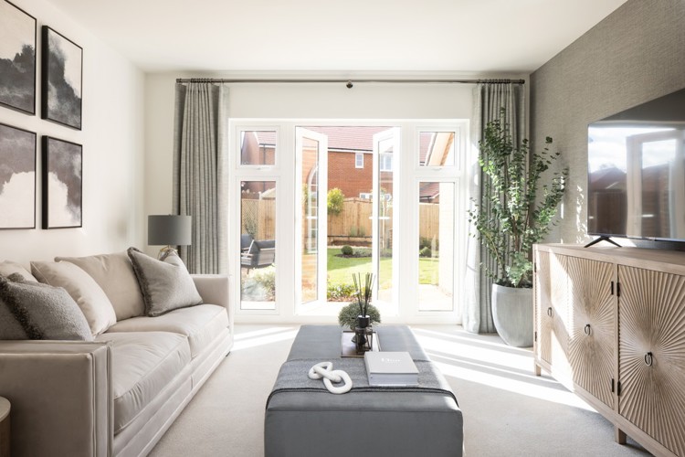 The Hawthorn Sitting Room with French doors to garden. Ingatestone Grove