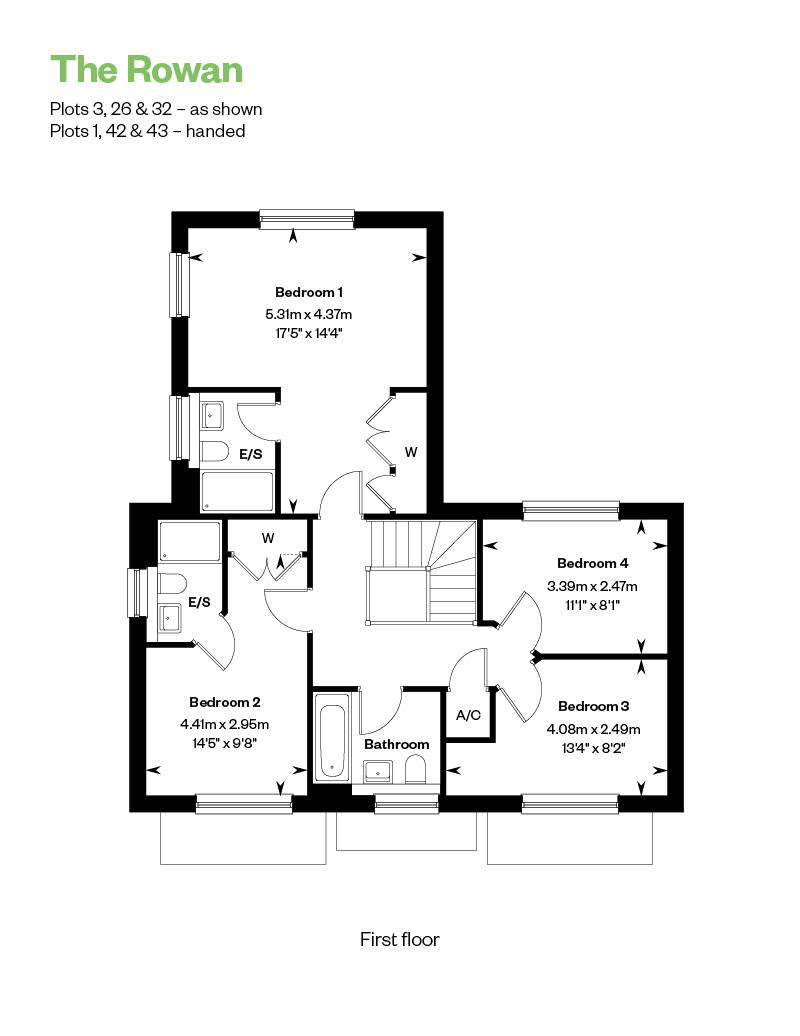 First Floor Floorplan for 4 bedroom home built by CALA Homes at The Orchards in Purton, Wiltshire, near Swindon 