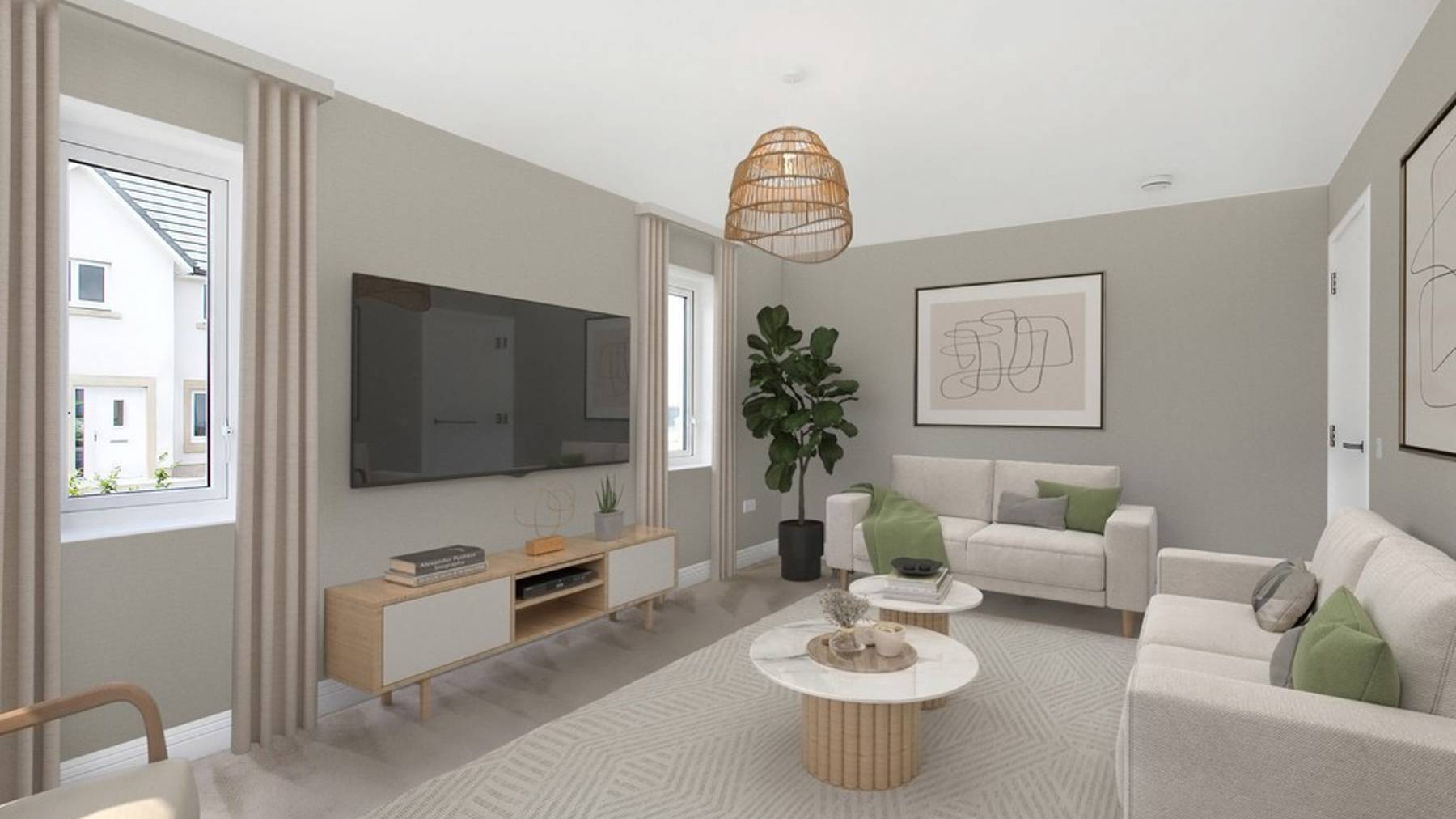 3 bedroom showhome | spacious lounge with front-facing windows and elegant neutral décor