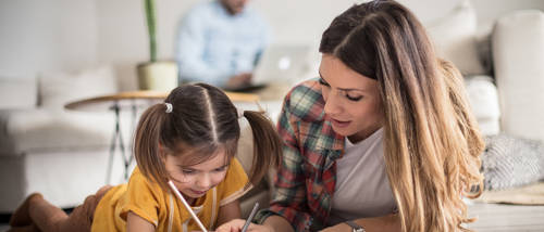 Mum Teaching Kid Writing