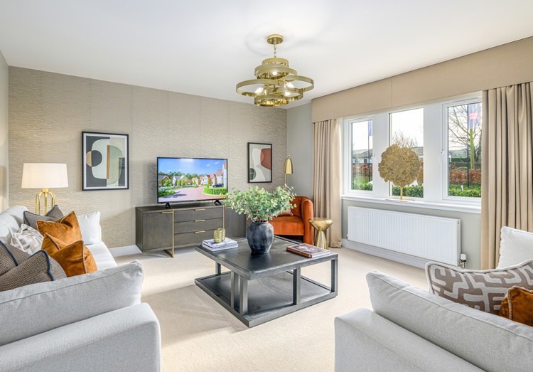 4 bedroom showhome | spacious formal lounge with large front-facing windows and elegant décor