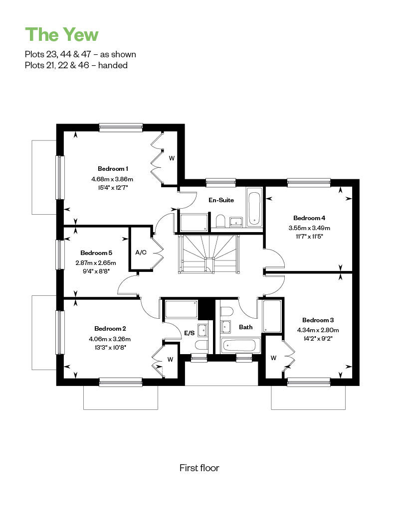 First Floor Floorplan for 5 bedroom home built by CALA Homes at The Orchards in Purton, Wiltshire, near Swindon 