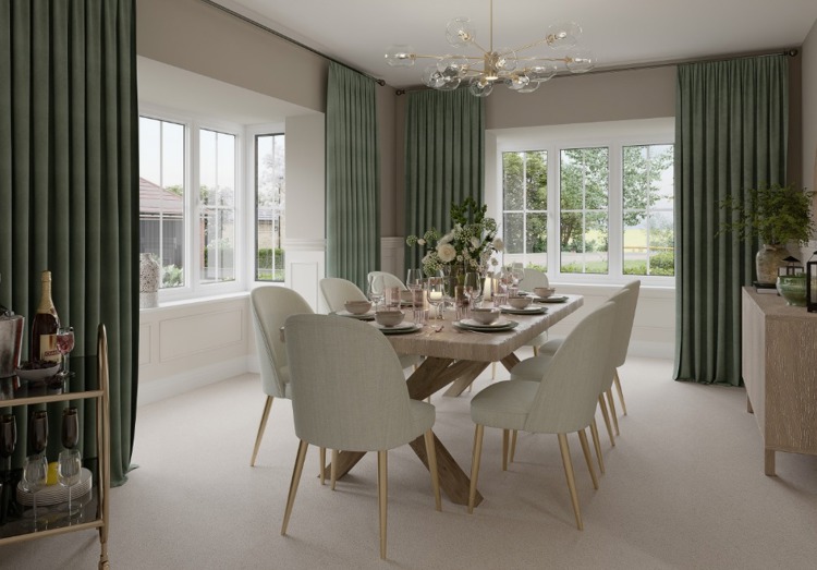 Computer generated image of the 5 bedroom Yew dining room at Cala's Purton development close to Swindon