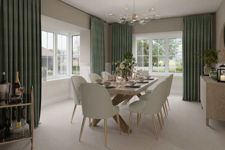 Computer generated image of the 5 bedroom Yew dining room at Cala's Purton development close to Swindon