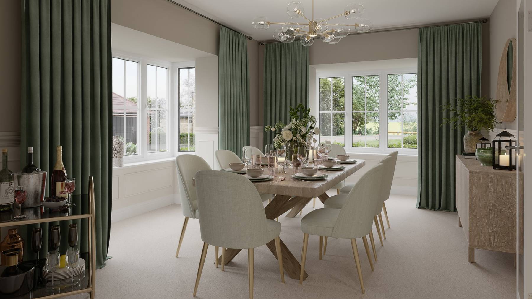 Computer generated image of the 5 bedroom Yew dining room at Cala's Purton development close to Swindon