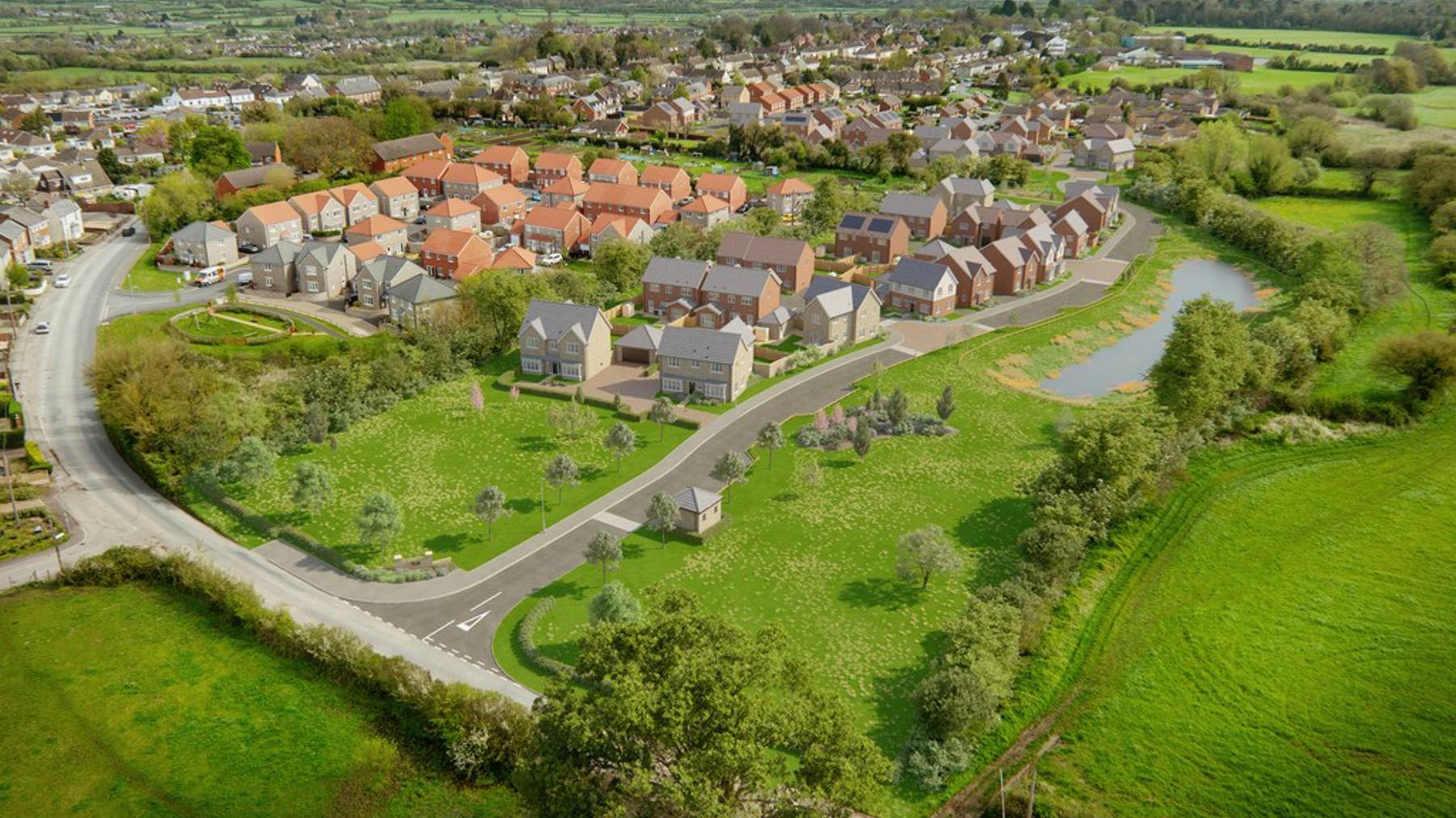 Computer Generated Image of street scene and new homes built by CALA Homes in Orchard Fields, Purton, Wiltshire, close to Swindon